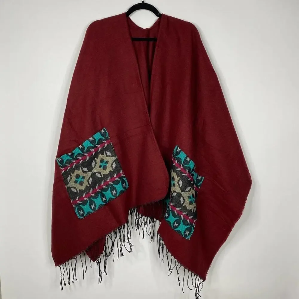 2/$30 NEW Boho Southwest Ruana Oversized Open Wrap Poncho Blanket Scarf